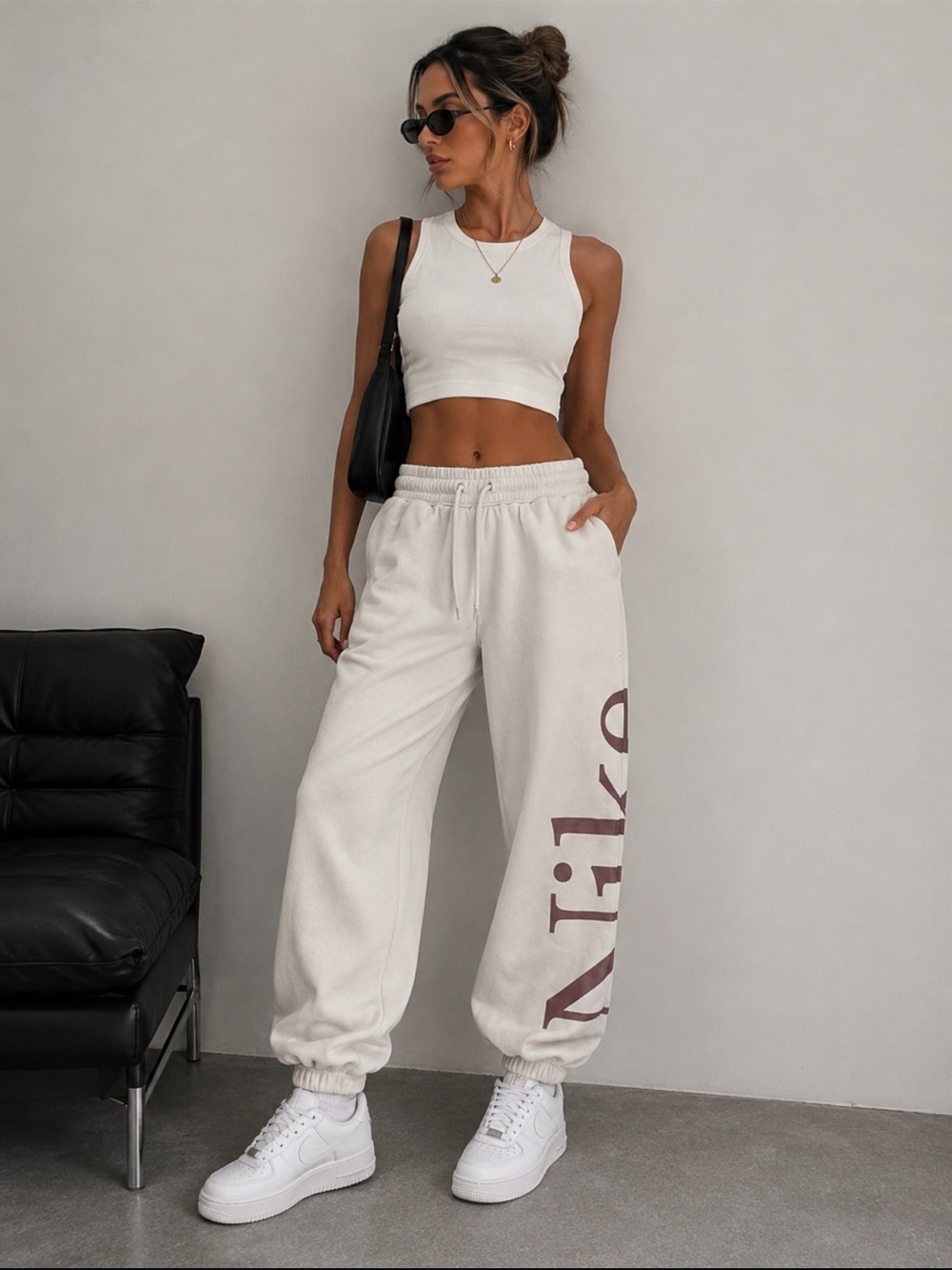 Nike Cream Wide-Leg Track Pants with Side Logo